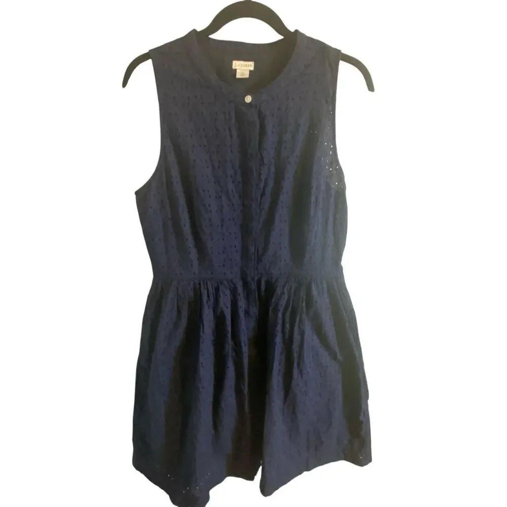 J. Crew Navy Blue Eyelet Shirt Dress Size 8 Sleeveless Summer Fit & Flare - Picture 6 of 16